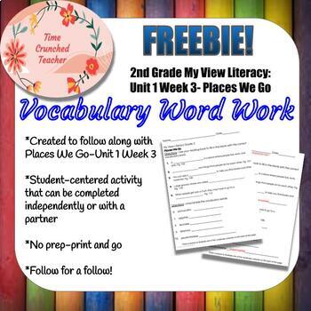 Preview of 2nd Grade My View Literacy: Unit 1 Wk 3- Places We Go Vocab Work & Answer Key