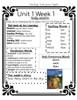 Preview of 2nd Grade My View Literacy Weekly Study Guides Unit 1