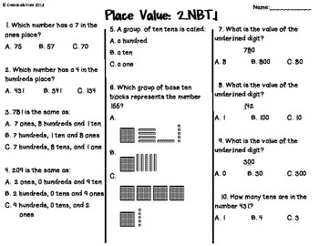 place value tests 2nd grade by create abilities tpt