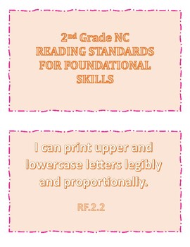 Preview of 2nd Grade NC Reading Standards for Foundational Skills - I can statements