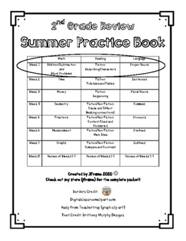 Preview of 2nd Grade Review Summer Practice Book Week 1 Freebie