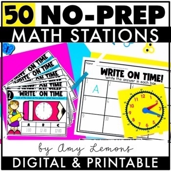 Preview of 2nd Grade NO PREP Math Centers Yearlong Bundle | Fall, Winter, Spring, Summer