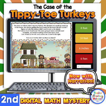 Preview of 2nd Grade Narrated Digital Math Mystery Thanksgiving Math Word Problems