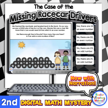 Preview of 2nd Grade Narrated Digital Missing Racecar Drivers Math Mystery