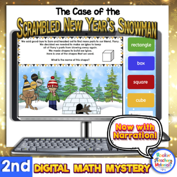 Preview of 2nd Grade Narrated Digital New Year's Snowman Math Mystery Distance Learning