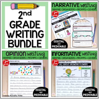 Preview of 2nd Grade Narrative Opinion Informative Writing Bundle - printable & digital