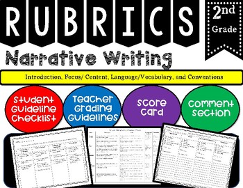 Preview of 2nd Grade Narrative Writing Rubric with Checklist & Teacher Grading Guideline