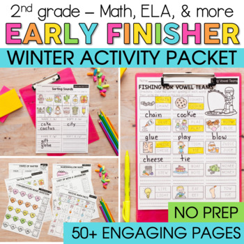 Preview of 2nd Grade No Prep Early Finishers Packet - Winter Activities & Coloring Pages