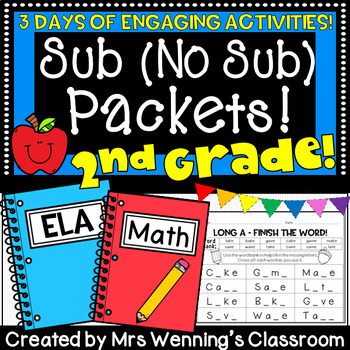 Preview of 2nd Grade (No Sub) Sub Packets! 2+ Days of Sub Activities!