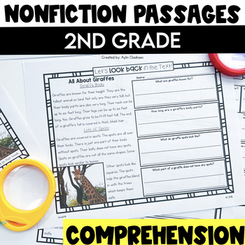 Preview of 2nd Grade Nonfiction Reading Comprehension Passages and Questions Safari Zoo