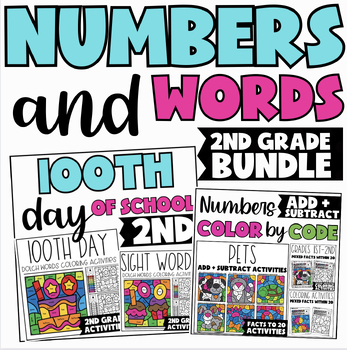 Preview of 2nd Grade Number + Words Coloring Activities