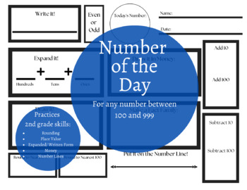 Preview of 2nd Grade Number of the Day Printable - Use with any number 100-999!