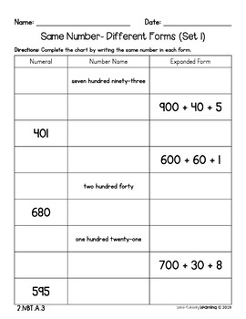 2nd grade numerals number names expanded form no prep practice worksheets