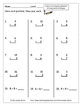 2nd Grade *OPERATIONS AND ALGEBRAIC THINKING* Common Core Worksheets