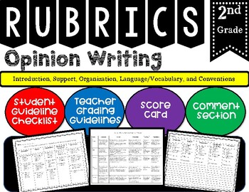 Preview of 2nd Grade Opinion Writing Rubric with Checklist & Teacher Grading Guideline