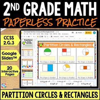 Preview of Partitioning Shapes into Equal Parts Halves Thirds & Fourths Fractions 2nd Grade