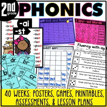 Preview of 2nd Grade Phonics with Word Work Activities, Phonics Lesson Plans, Phonics Games