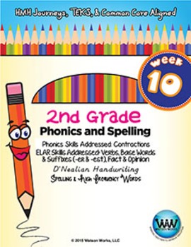 Preview of 2nd Grade Phonics and Spelling D’Nealian Week 10 (Contractions) {TEKS-aligned}