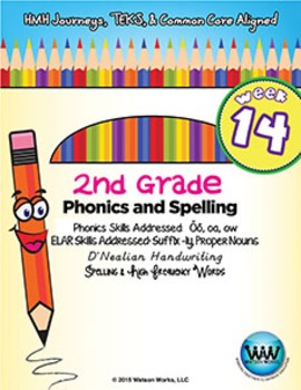 Preview of 2nd Grade Phonics and Spelling D’Nealian Week 14 (long ō, oa, ōw) {TEKS-aligned}