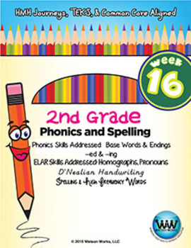 Preview of 2nd Grade Phonics and Spelling D’Nealian Week 16 (–ed & -ing) {TEKS-aligned}