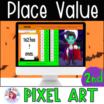 Preview of 2nd Grade Place Value Halloween Math Pixel Art for Google Sheets