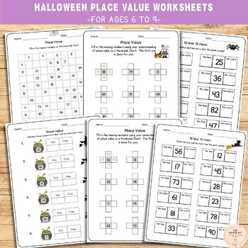 Preview of 2nd Grade Place Value, Halloween-Themed Worksheets