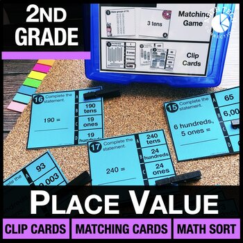 Preview of 2nd Grade Math Centers Place Value Review Task Cards, Activities, Games 2.NBT.1