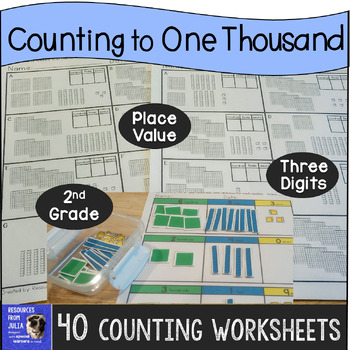 Preview of Counting to 1,000 Place Value Math Worksheets with Base Ten Blocks and 3 Digits