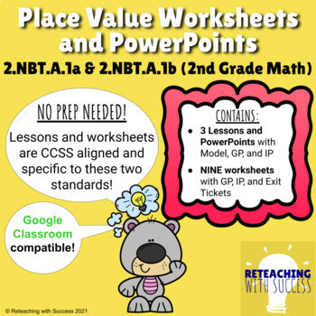 Preview of 2nd Grade Place Value NO PREP Worksheets & Powerpoint 2.NBT.A.1a & 2.NBT.A.1b