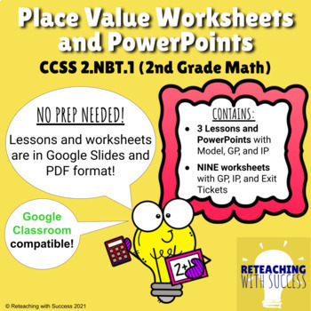 Preview of 2nd Grade Place Value NO PREP Worksheets and Powerpoint 2.NBT.A.1 (Digital)