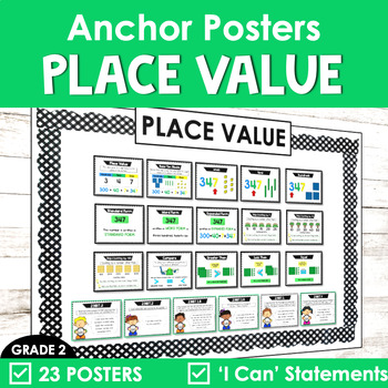 Preview of 2nd Grade Place Value Posters and I Can Statements