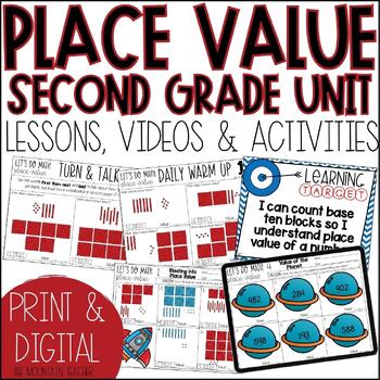 Preview of Digital 2nd Grade Place Value Unit and Worksheets for Hundreds Tens and Ones