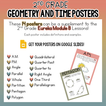 Preview of 2nd Grade Posters - Geometry, Fractions, and Time - Eureka Module 8