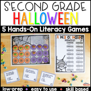 Preview of 2nd Grade Reading Centers | Literacy Center Games and Activities | Halloween