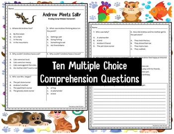 2nd grade reading comprehension passage and multiple choice test