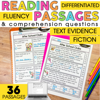 Preview of 2nd Grade Reading Comprehension Passages |  Fiction Text Evidence and 5 W's