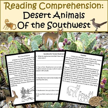 2nd Grade Reading Comprehension: The Desert Biome and Animals of the  Southwest
