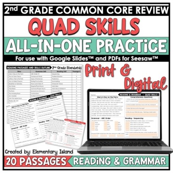 Preview of 2nd Grade Reading & Grammar Spiral Review | Comprehension Passages and Questions