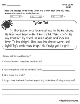 2nd Grade Reading Passage with Comprehension Questions- Long Vowel I