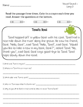 2nd Grade Reading Passages - Long Vowel O by TeachGrowInspire | TPT
