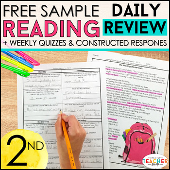 Preview of 2nd Grade Reading Review & Quizzes with Constructed Response Practice | FREE