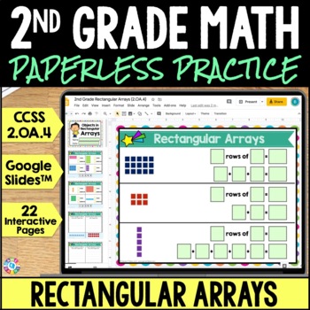 Preview of 2nd Grade Rectangular Arrays & Repeated Addition Worksheets Google Slides 2.OA.4