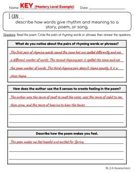 2nd Grade Rhythm and Meaning in Texts (RL.2.4) Reading Assessment with ...