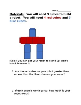 Preview of 2nd Grade Robot Math With Unifix Cubes