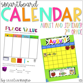 Preview of 2nd Grade SMARTBoard Calendar ***Common Core Aligned*** for August and September