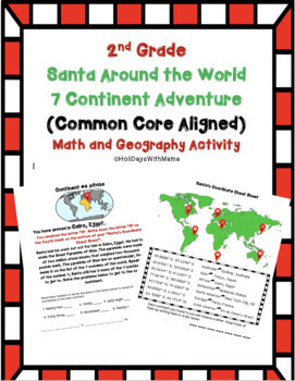 Preview of 2nd Grade Santa Around The World 7 Continent Adventure: Math/Geography/Maps