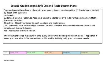 Preview of 2nd Grade Saxon Math Lesson Plans