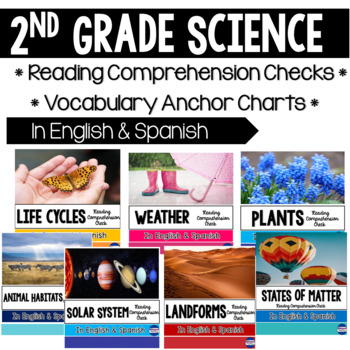 Preview of 2nd Grade Science Reading and Anchor Chart Bundle in English & Spanish