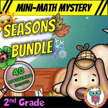 Preview of 2nd Grade Seasons Bundle of Mini Math Mysteries (Printable & Digital Worksheets)