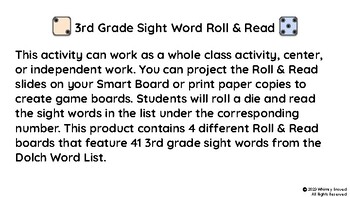 Preview of 3rd Grade Sight Word Roll & Read Activity